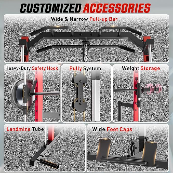 OPPSDECOR Power Cage, Multi-Function Power Rack with Adjustable Cable Pulley System, Squat Rack with Pull-up Bar, J-Hooks, More Training Attachment for Home Gym