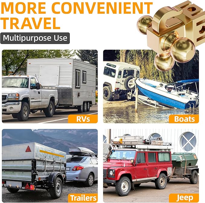 LOCAME Adjustable Trailer Hitch with Hook, Tri-Ball (1-7/8", 2", 2-5/16") Drop Hitch, Fits 2.5 Inch Receiver, 6" Drop Down Hitch, 18,500 LBS Heavy Duty Truck, Solid Ball Mount, Gold, LC0085