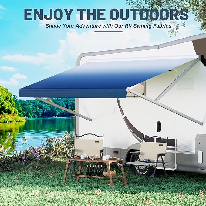 21' RV Awning Fabric Replacement, Heavy Duty 16.2oz Weatherproof Vinyl RV Awning Fabric, Universal Outdoor Canopy for Camper, Trailer and Motorhome,Blue Gradient