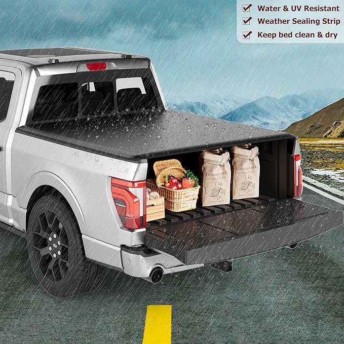Soft Quad-fold Truck Bed Tonneau Cover Compatible with 2009-2014 Ford F150, F150 Bed Cover for 5.5 FT