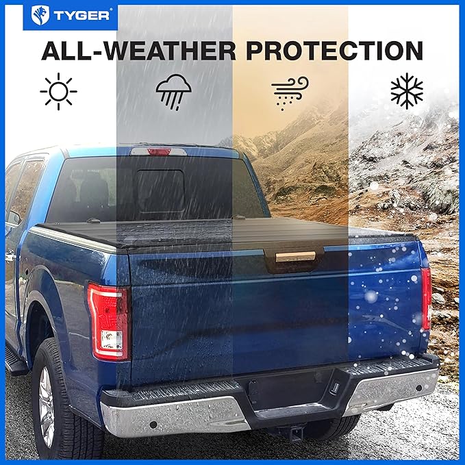 Tyger Auto T4 Flip-Up Low Profile Hard Alloy Four-Fold Truck Bed Tonneau Cover Compatible with 2015-2025 Ford F-150; 2022-2025 Lightning | 6.5' (79") Bed | TG-BC4F4404