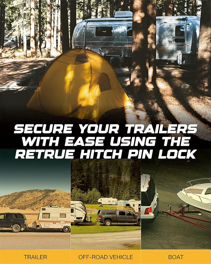 RETRUE Heavy-Duty Trailer Hitch Locks - 5/8" Pin for 2" and 2-1/2" Class III-IV Receivers, Includes 5 O-Rings and Weatherproof Caps, Ideal Trailer Accessories