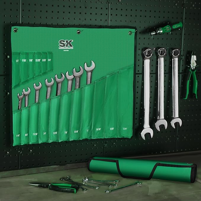 SK Combination Wrench Set, SAE 1/4" to 1-1/4", Metric 6 to 32mm, 42-Piece, SuperKrome Finish, Premium CR-V Construction, with Rolling Pouch