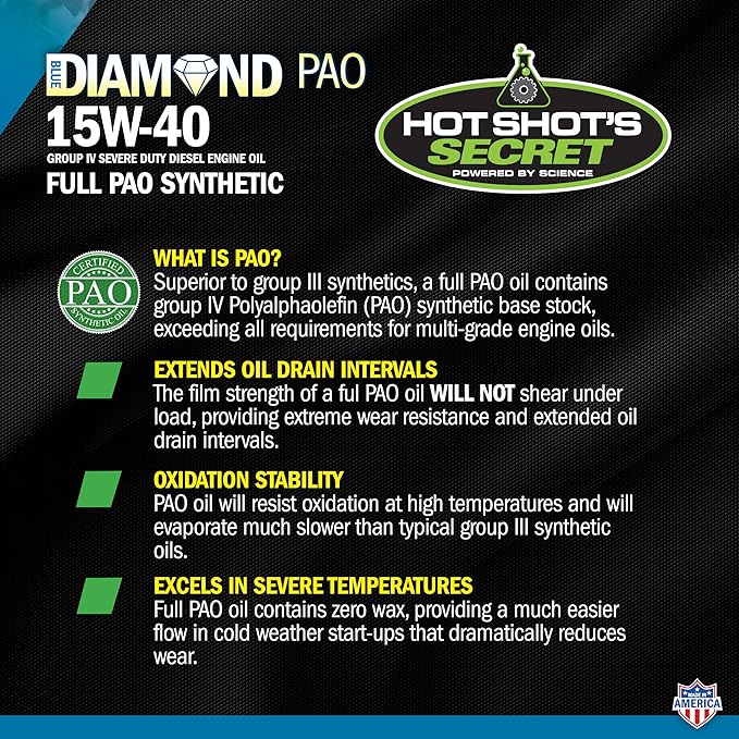 Hot Shot's Secret Blue Diamond Full Synthetic PAO 15W40 Diesel Oil 1 Gallon