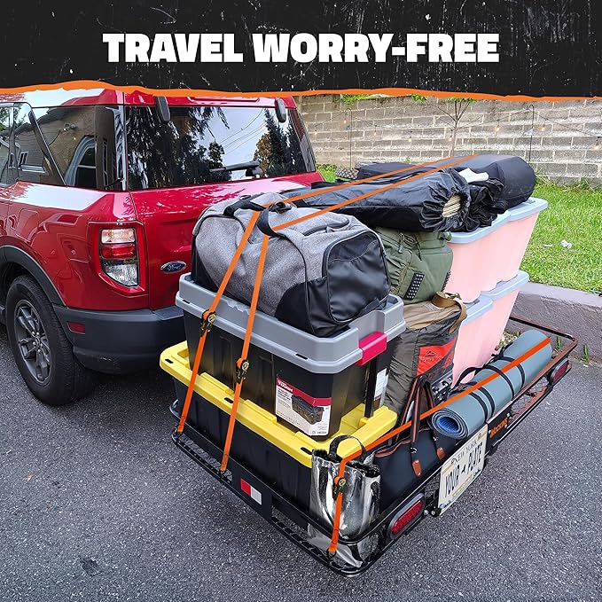 Mockins XXL 72"x36"x6" Folding Trailer Hitch Cargo Carrier w/Rear Lights & License Plate Bracket | Weatherproof Steel Luggage Rack for SUV Car & Truck | 500Lbs. Cap Cargo Hitch Carrier w/Accessories