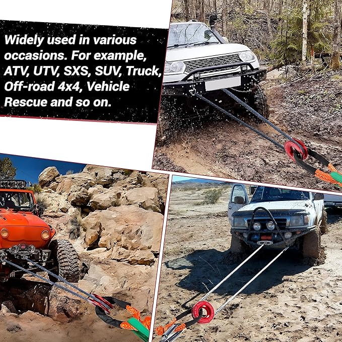 Soft Shackle & Recovery Ring Set 2pcs 1/2"x22" Synthetic Winch Rope 56,000lbs Breaking Strength, 1pcs Snatch Ring for ATV UTV SUV Truck Offroad Vehicle Orange