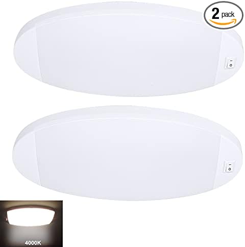 Facon 2Packs 12V LED RV Dome Light with Switch, Length: 9-1/4'', DDS01-608-CW, Large Oval Pancake Interior Lighting Fixture for RV Motorhomes Camper Caravan Trailer Boat