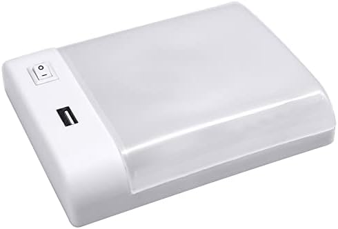 Facon 12V RV Interior Lights with Fast USB Charger (5V/2.4A) – Square Pancake LED Ceiling Light Fixture with Switch, 12Volt Lighting for RV, Camper, Boat, Tiny Homes