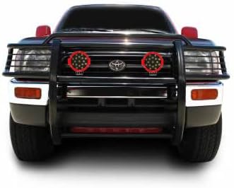 Black Horse Grille Brush Bumper Guard Modular Black Come with Pair of 7.0" Dia.LED Lights with Red Trim Rings Compatible with 1996-1998 Toyota 4Runner|1998-2000 Toyota Tacoma-17T80202MA-PLR