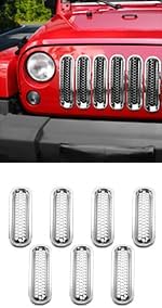 Mesh Grill Insert Grille Inserts Cover Fit for 2007-2018 Jeep Wrangler JK JKU(Chrome)