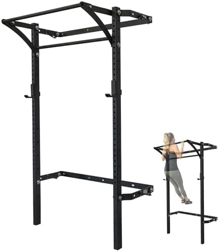 PRx Performance Murphy Foldable Squat Rack with Space-Saving Pull-Up Bar - Wall-Mounted Gym Equipment, Includes J-Cups for Barbell, Ideal for Strength Training, Bench Press and Leg Squats
