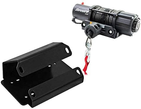SuperATV 4500 LB Black Ops Winch with Heavy Duty Winch Mounting Plate for Can Am Defender/Defender Max | Complete Winch & Winch Mount Kit Ready for Install | Made With 3/16” Heavy-Duty Steel Plating