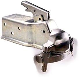 Alarmed stainless steel trailer coupler hitch lock loud alarms 120dB alarm travel camp ground camping horse shows boat marina dump trailers storage RV park locking cargo curt demco atwood stop thieves