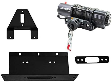 SuperATV 3500 lb Black Ops Winch with Heavy Duty Winch Mounting Plate for 2009-2014 Polaris Ranger XP 800 / XP 800 Crew| Complete Winch Kit Combo Ready for Install
