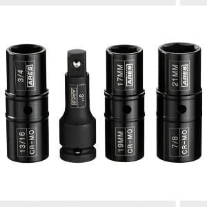 ARES 70056-1/2-inch Drive 4-Piece Flip Lug Nut Socket Set - Includes 17mm, 19mm, 21mm Metric Sizes & 3/4-Inch,13/16-Inch, 7/8-Inch SAE Sizes - Impact Grade Chrome-Moly Steel Ensures Lifetime Use