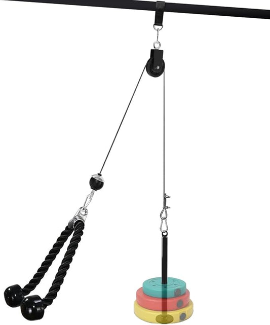 LAT and Lift Pulley System, Weight Cable Machine for Power Cage & Squat Rack, LAT Pulldown Attachments for Triceps Pull Down, Biceps Curl, Back & Forearm Workouts - Home Gym Equipment