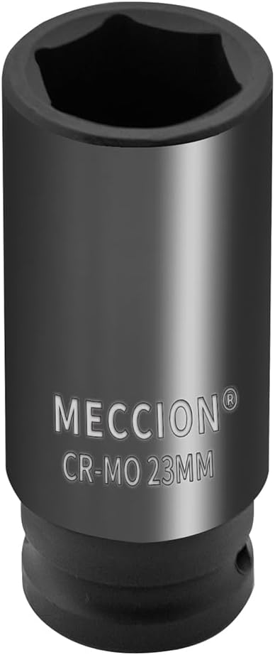 Meccion 1/2 Inch Drive Impact Socket 23mm Metric, 6 Point Cr-Mo Deep Impact Socket, 78mm Length