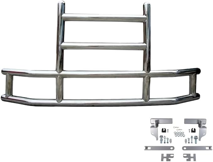 Mytee Products Medium Model Deer Grille Guard Compatible for T660 (2022) with Brackets - 84-2/5"x10"x42-3/5" Heavy Duty Polished Stainless Steel Grille Guard for Trucks