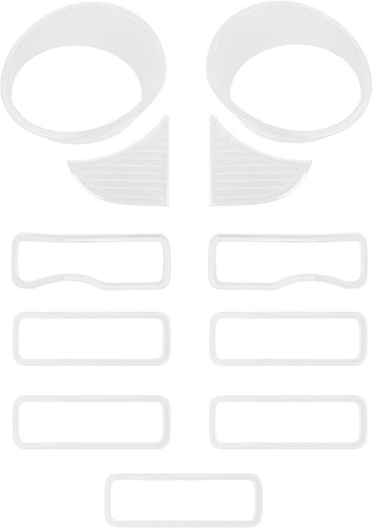 Front Grille Grill Insert+Headlight Turn Light Cover Trim Compatible with 2024-2025+ Jeep Wrangler JL JLU & Gladiator JT Exterior Accessories,Not Fit for JL Sport & Sports(White)