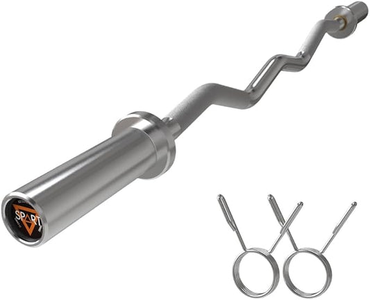 Olympic EZ Curl Bar, 47INCH/4FT Strength Training Curling Bar with Knurled Grip, Chrome Finish, Copper Sleeve Barbell for 2-inch Weight Plates, 500 LBS Capacity