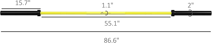 Soozier 7.2ft Barbell Bar, 2 Inch Weight Bar, 44 lbs with Rotating Sleeves and Non-Slip Knurling Grip, 1500lbs Weight Capacity for Weightlifting & Strength Training