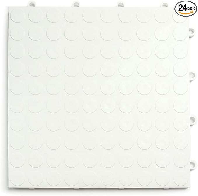 Big Floors GarageDeck Coin Pattern, Durable Copolymer Interlocking Modular Non-Slip Garage Flooring Tile (White, 24 Pack of 12 x 12" Tiles)