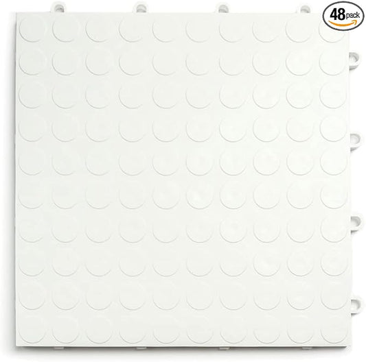 Big Floors GarageDeck Coin Pattern, Durable Copolymer Interlocking Modular Non-Slip Garage Flooring Tile (White, 48 Pack of 12 x 12" Tiles)