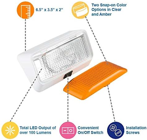 Lumitronics 12V LED Exterior Outdoor Porch Light with On/Off Switch, Removable Clear & Amber Lenses Perfect Outside Replacement Lights for RVs, Motorhomes, Campers, 5th Wheels, Trailers (White)