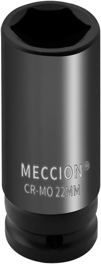 Meccion 1/2 Inch Drive Impact Socket 22mm Metric, 6 Point Cr-Mo Deep Impact Socket, 78mm Length