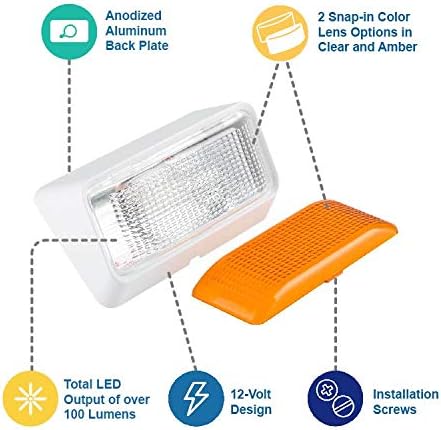 Lumitronics RV 12V LED Outdoor Exterior Porch Light Utility Lighting Fixture - Clear & Amber Lenses Used for Camper Lights (White)