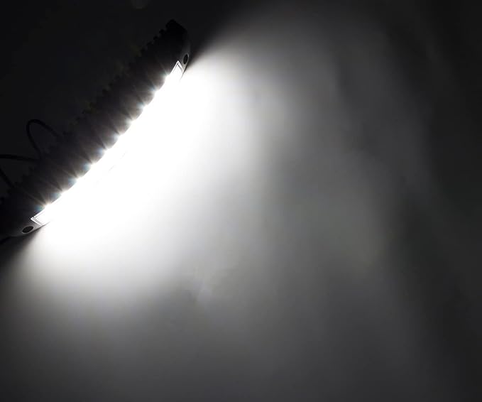 Raycharm 12.2" RV Low-Profile LED Porch Light Fixture, 40° Down Angle Focused Flood Beam, 6000K Cool-White, High Light-Output Low Ampere, Aluminum Housing Black Finish, 12V/24V, 1-Pack