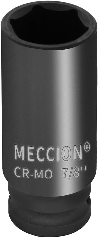 Meccion 1/2 Inch Drive Impact Socket 7/8 inch SAE, 6 Point Cr-Mo Deep Impact Socket, 78mm Length