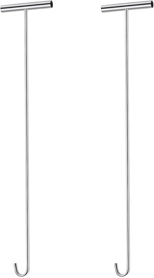 Zonon 2 Pack 31" 5th Wheel Pin Puller Solid Steel Chrome Plated Fifth Wheel Pin Puller Heavy Duty Portable Type Lifting Hooks for Pulling Storm Drain Manhole Covers, J Hook