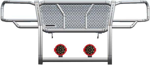 Black Horse Rugged Heavy Duty Grille Brush Bumper Guard Modular Black Come with Pair of 7.0" Dia.LED Lights with Red Trim Rings Compatible with 2005-2015 Toyota Tacoma-RU-TOTA05-B-PLR