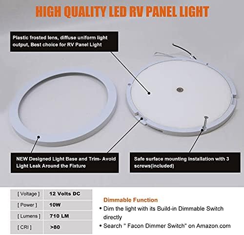 Facon 7.5-Inch 12V LED RV Ceiling Dome Light with Touch Dimmer Switch, 3000K/4000K Adjustable Color Temp, 12Volts Interior Light for RV Motorhome Camper Marine, ETL Listed