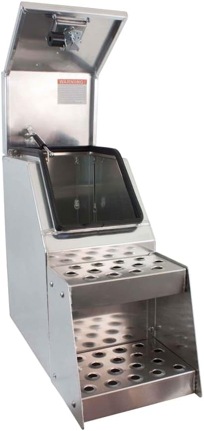 Mytee Products 24.5"x28.4"x15" Aluminum Side Mount Semi Truck Tool Box with Saddle Step Open Wide Design & T-Handle Latch Lock - Heavy Duty Weather Tight Step Tool Box for Flatbed Trailer