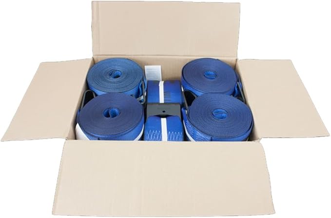 Mytee Products Kinedyne Winch Straps 4" x 30" Blue Heavy Duty Tie Down w/Flat Hooks WLL# 5400 lbs | 4 Inch Cargo Control for Flatbed Truck Utility Trailer (10 Pack)
