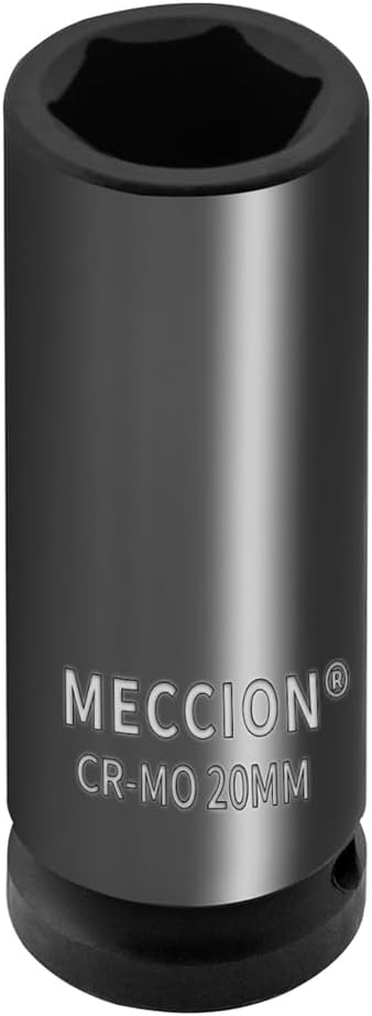 Meccion 1/2 Inch Drive Impact Socket 20mm Metric, 6 Point Cr-Mo Deep Impact Socket, 78mm Length