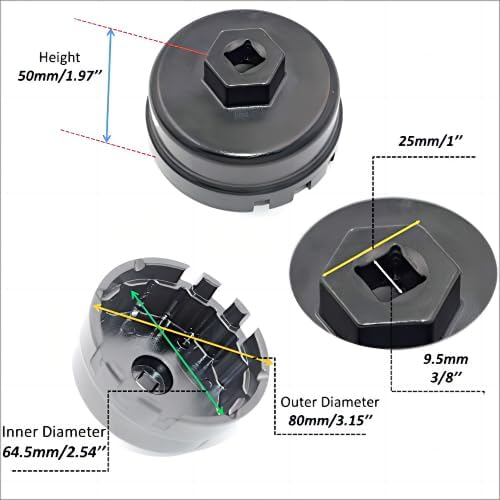 Oil Filter Wrench for Toyota,Lexus,RAV4,Camry,Tundra,Highlander,Sienna and More-Cup Style Oil Filter Cap Removal Socket Tool for 2.5-5.7L Engine with 64.5mm Cartridge Style Oil Filter Housing