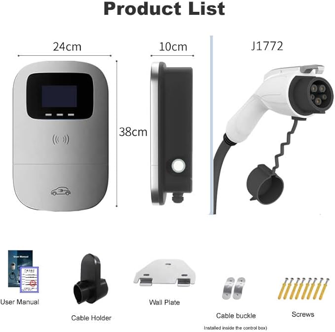 Smart EV Level 2 Charger, Electric Vehicle Charging Station, 110V-240V 32A Home Charger with LCD Display, Type 1 SAE J1772 Wall Connector, Hardwired Charger for Electric Car