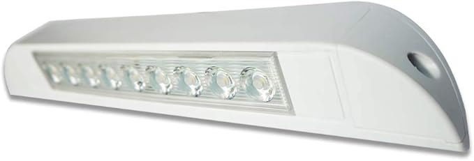 Raycharm 10" RV & Marine Boat LED Awning Porch Utility Light Fixture, 40° Down Angle Beam, 6000K Cool-White, 12V/24V DC, High Light-Output Low Ampere Draw, Waterproof White Finish, 2-Pack