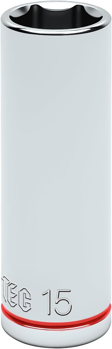 6-Point Deep Impact Socket, 3/8-Inch Drive 15mm inch Socket, CR-V Drive Socket for Auto Repairing and Household