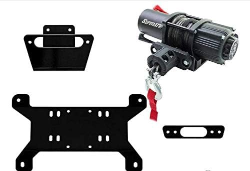 SuperATV 3500 lb Black Ops Winch with Heavy Duty Winch Mounting Plate for 2013+ Can-Am Maverick - See Fitment |Made With 3/16” Steel Plating | Complete kit ready for install