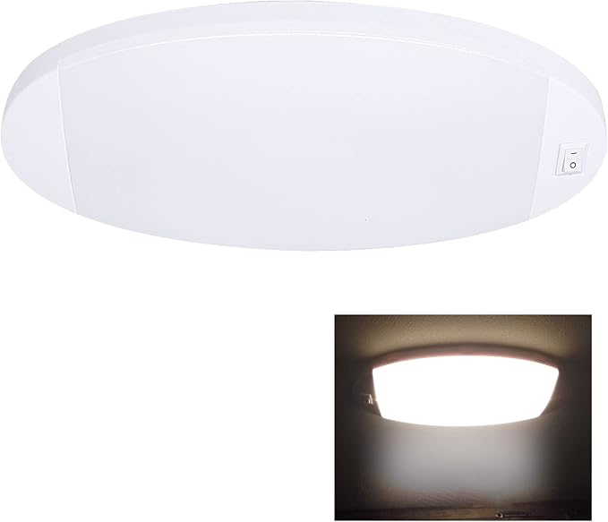 Facon 12V LED RV Dome Light with Switch, Length: 9-1/4'', DDS01-608-CW, Large Oval Pancake Interior Lighting Fixture for RV Motorhomes Camper Caravan Trailer Boat