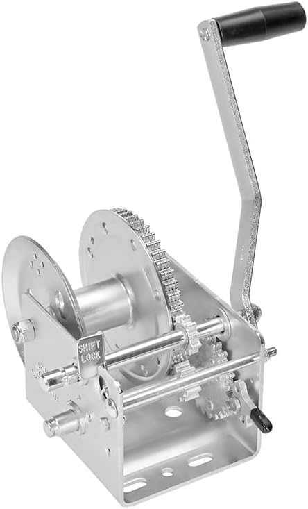 Fulton 142420 Trailer Winch, Two-Speed, 3,200 lbs. Capacity, No Strap, 10 Inch Handle, Silver