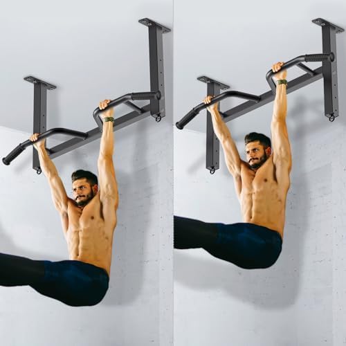 Kipika 32" Ceiling Mounted Pull Up Bar - Heavy Duty, Highly Adjustable, Multifunctional Chin Up Bar - Home Gym System with Punching Bag Hanger and Resistance Bands Training
