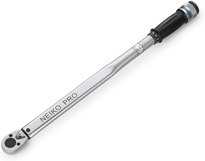 Neiko PRO 03709B 1/2-Inch-Drive Torque Wrench, 25-Inch Adjustable Click Torque Wrench, Made with Chrome Vanadium CrV Steel, SAE