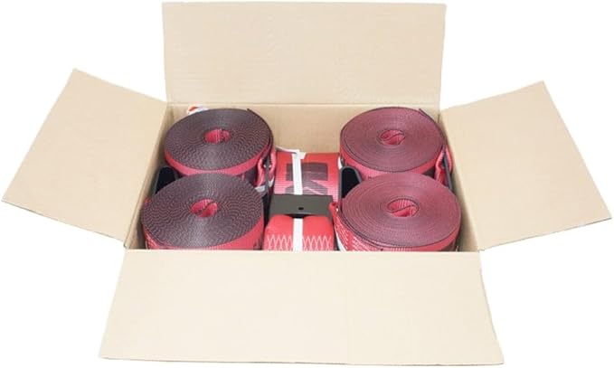 Mytee Products Kinedyne Winch Straps 4" x 30" Red Heavy Duty Tie Down with Flat Hooks WLL# 5400 lbs | 4 Inch Cargo Control for Flatbed Truck Utility Trailer (20 Pack)