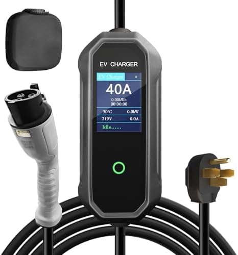 Level 2 EV Charger 40 Amp 110-240V 23ft Cable NEMA 14-50P, Mobile Portable Electric Vehicle Charger Plug-in Home EV Charging Station for SAE J1772 Evs Adjustable Current ﻿