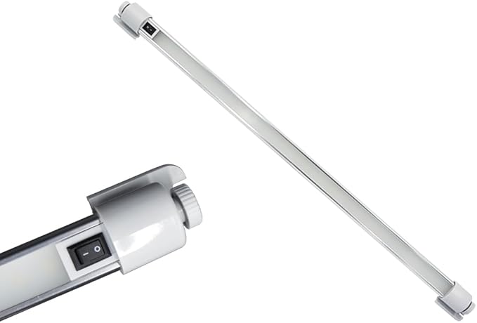 Raycharm LED Interior Light Fixture 29.1" Compact Size, 6000K Cool-White Even Diffused Beam, 180° Rotating Versatile Mounting Feet, 12V/24V DC, Integrated On/Off Rocker Switch for RV Camper, 1-Pack